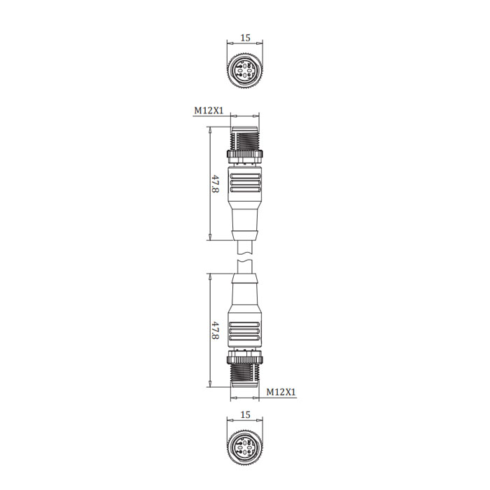 M12 4Pin D-coded、公頭直型轉公頭直型、雙端預鑄PVC非柔性電纜、帶屏蔽、黃色護套、0C4128-XXX